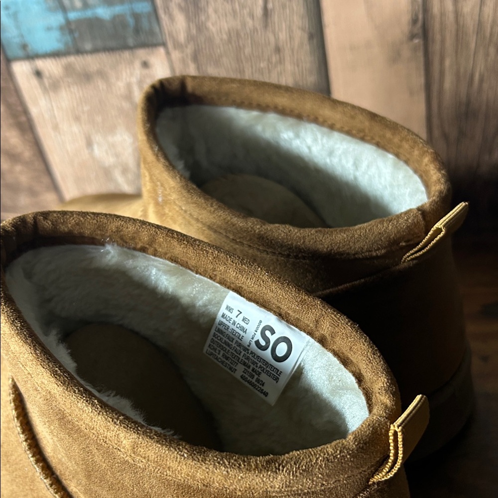 SO Chestnut Brown Faux-Suede Cozy Ankle Boots with Cream Fleece Lining - Picture 14 of 16